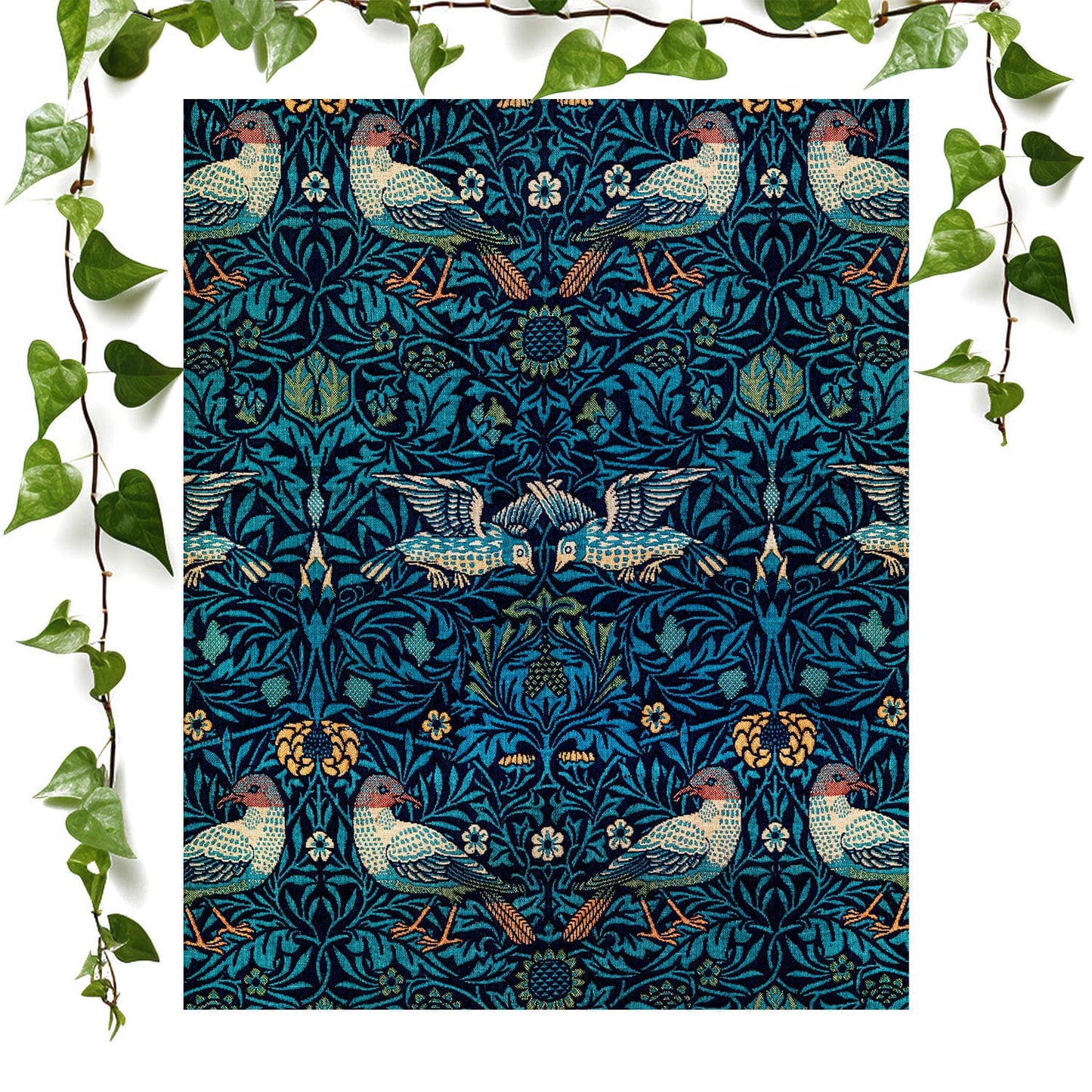 Blue Nature Pattern art print william morris decor, vintage wall art room decor