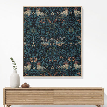 Blue Nature Pattern Woven Blanket Hanging on a Wall as Framed Wall Art