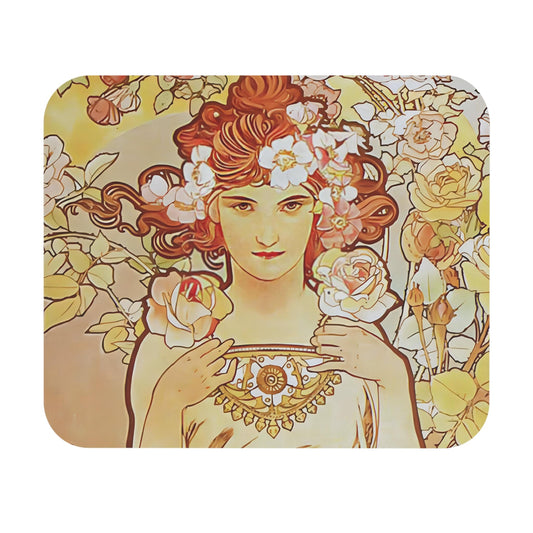 Bohemian Flower Mouse Pad with an Art Nouveau theme, perfect for desk and office decor.