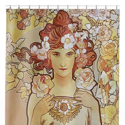 Bohemian Flower Shower Curtain Close Up, Art Nouveau Shower Curtains