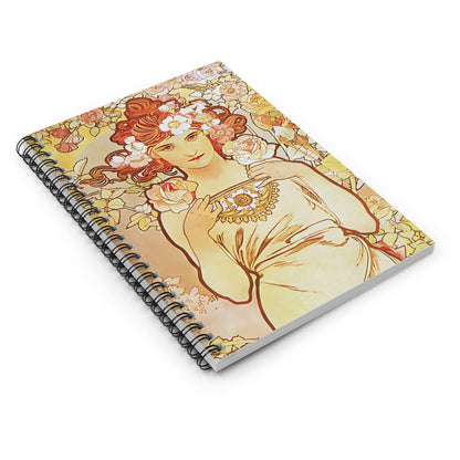 Bohemian Flower Spiral Notebook Laying Flat on White Surface