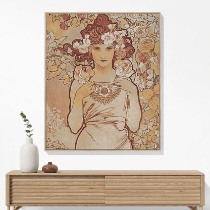 Bohemian Flower Woven Blanket Hanging on a Wall as Framed Wall Art