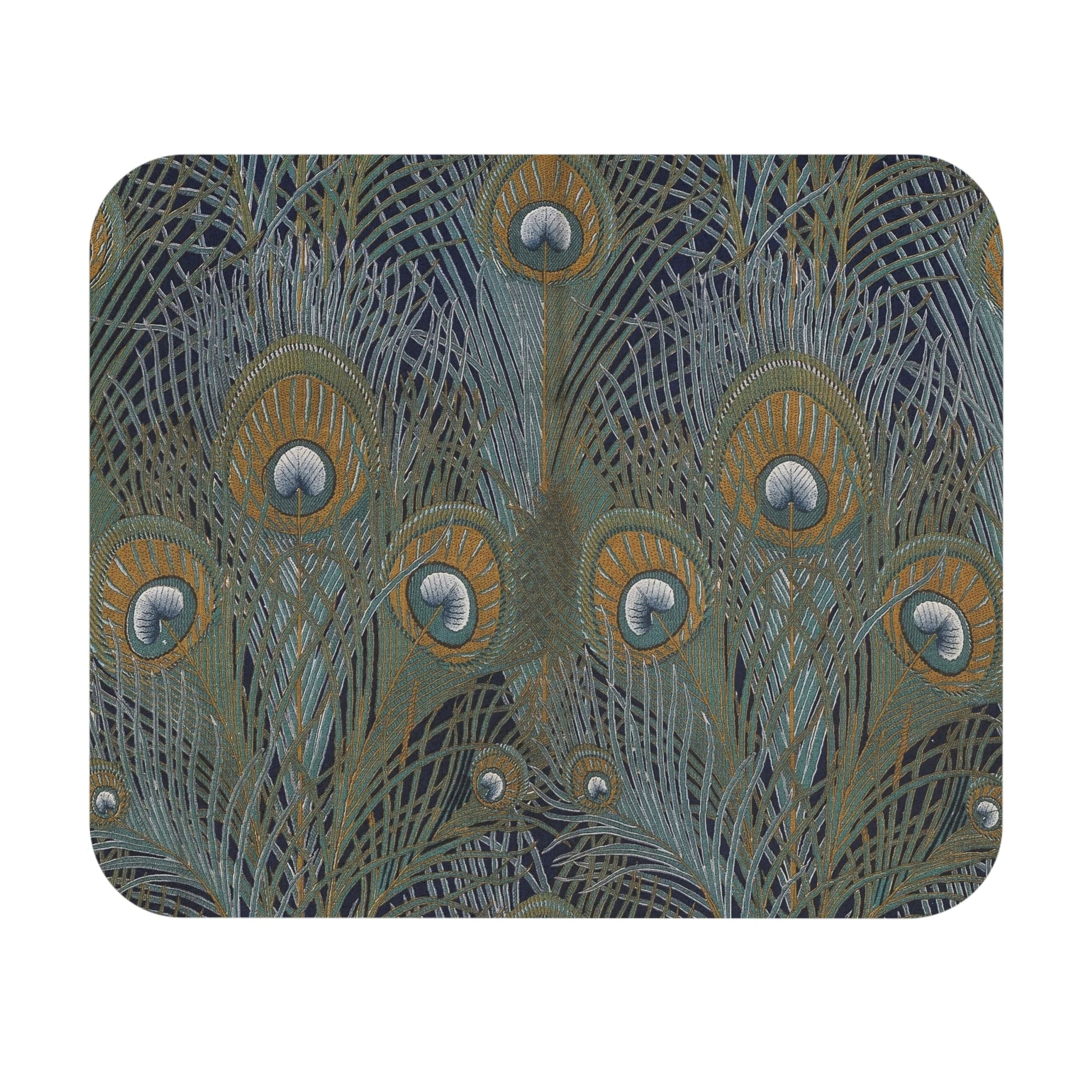 Boho Aesthetic Mouse Pad with peacock feathers art, desk and office decor featuring vibrant boho designs.