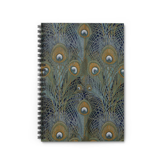 Boho Aesthetic Notebook with peacock feathers cover, great for bohemian style lovers, showcasing vibrant peacock feather designs.