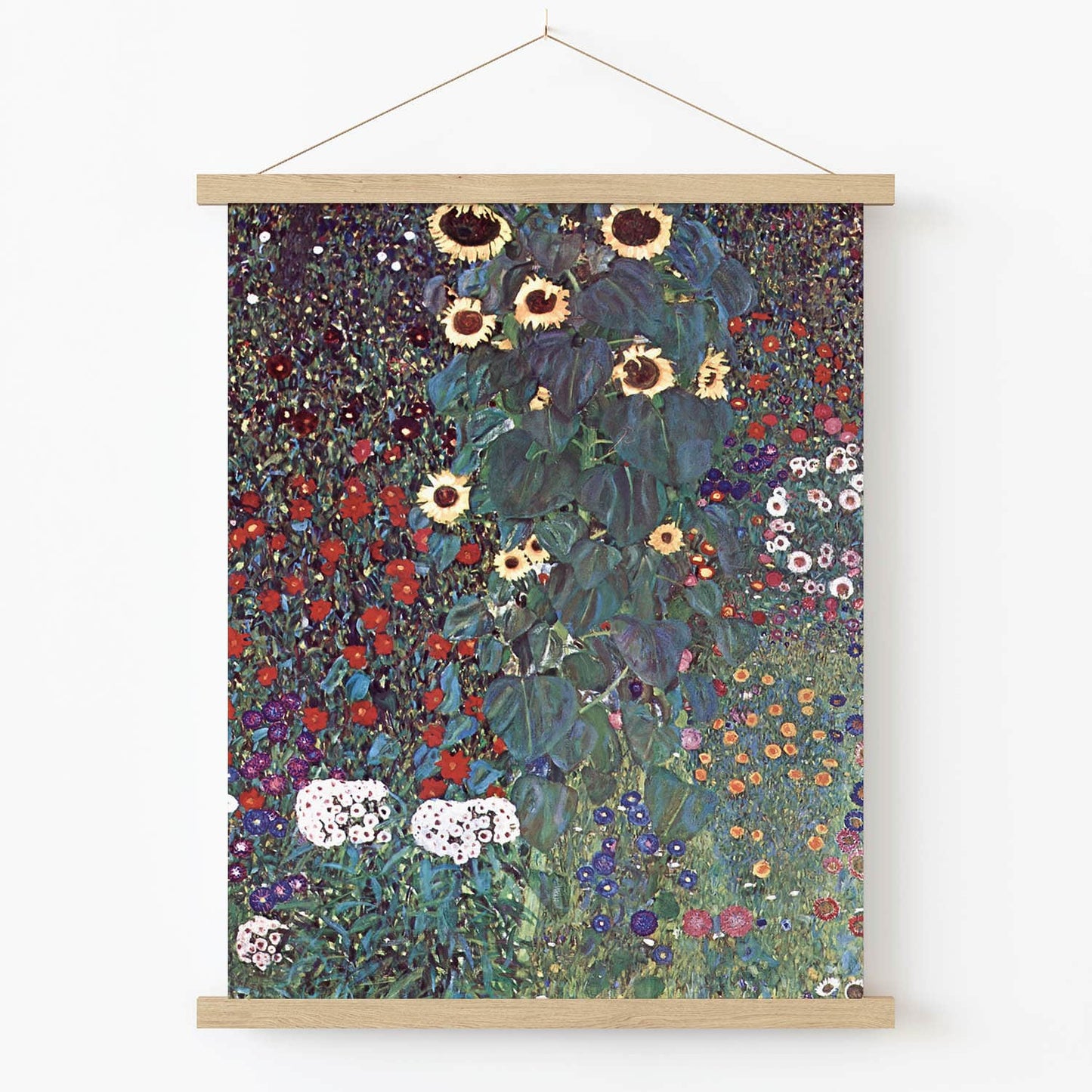 Boho Flower Painting Art Print in Wood Hanger Frame on Wall