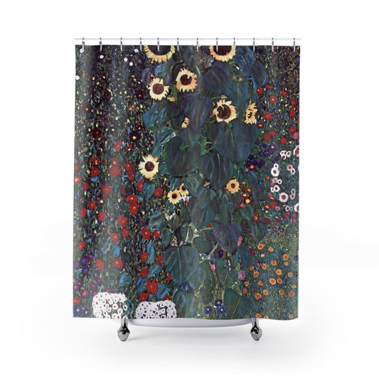 Boho Flower Painting Shower Curtain with nature design, artistic bathroom decor featuring vibrant floral artwork.
