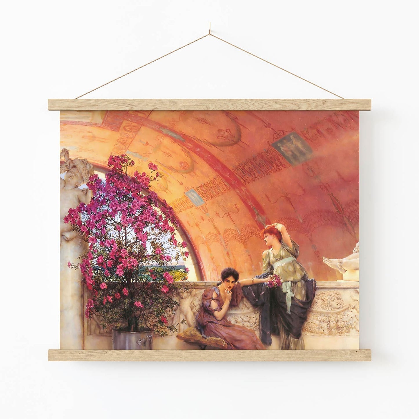 Bright Aesthetic European Art Print in Wood Hanger Frame on Wall