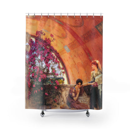 Bright Aesthetic European Shower Curtain with Victorian era design, historical bathroom decor showcasing European artwork.