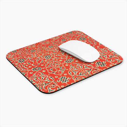 Bright Red Pattern Computer Desk Mouse Pad With White Mouse