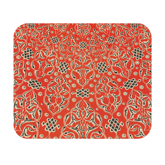 Bright Red Pattern Mouse Pad featuring abstract Turkish design, adding vibrancy to desk and office decor.