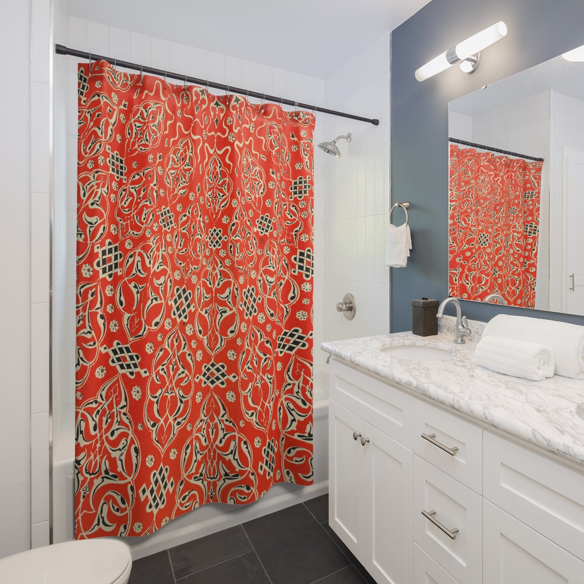 Bright Red Pattern Shower Curtain Best Bathroom Decorating Ideas for Abstract Decor