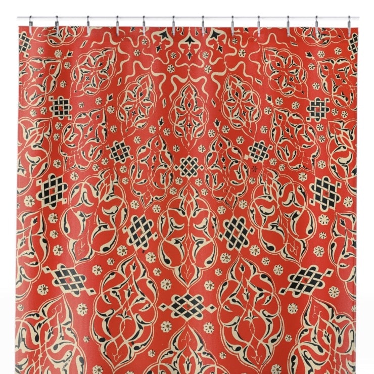 Bright Red Pattern Shower Curtain Close Up, Abstract Shower Curtains