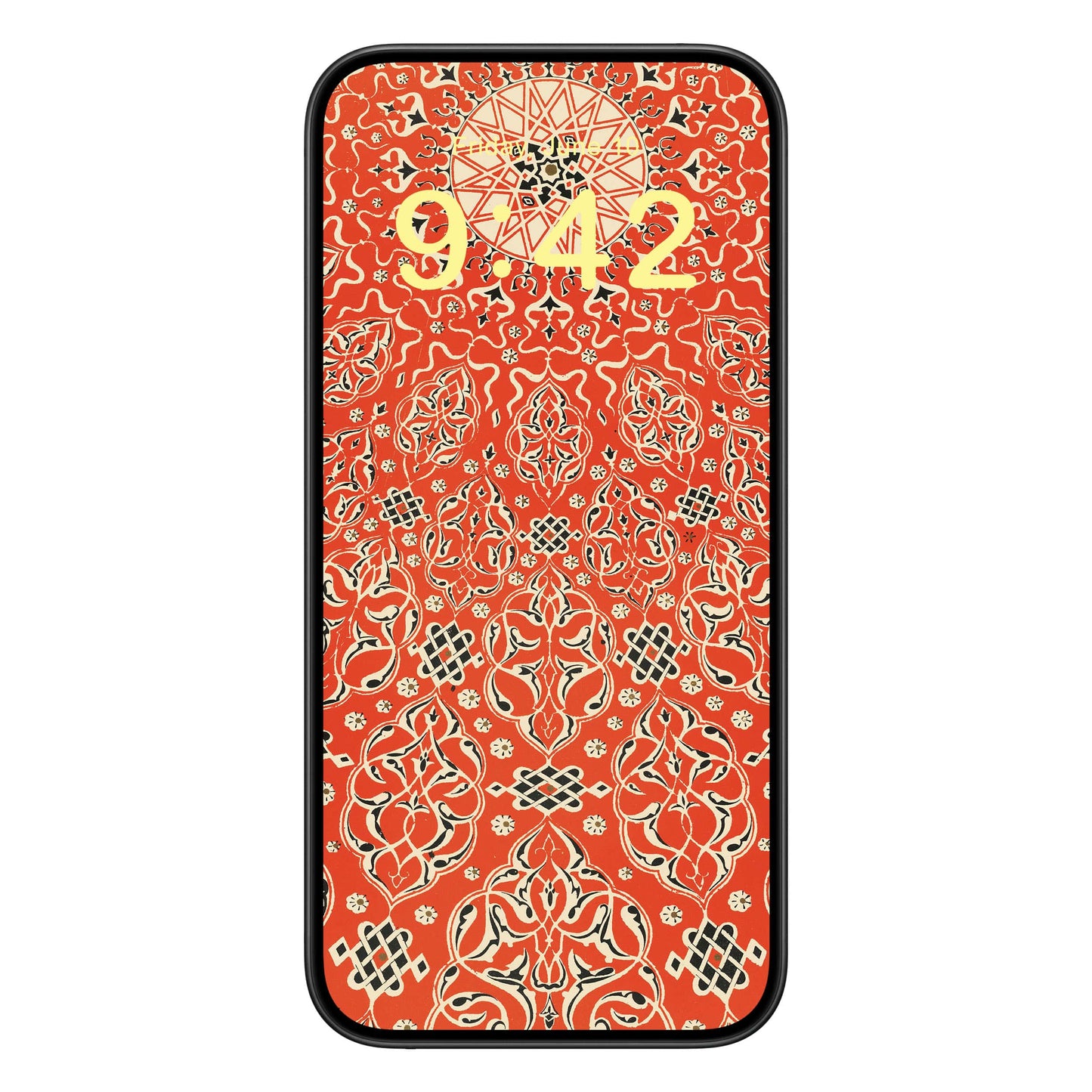 Bright Red Pattern Phone Wallpaper Yellow Text