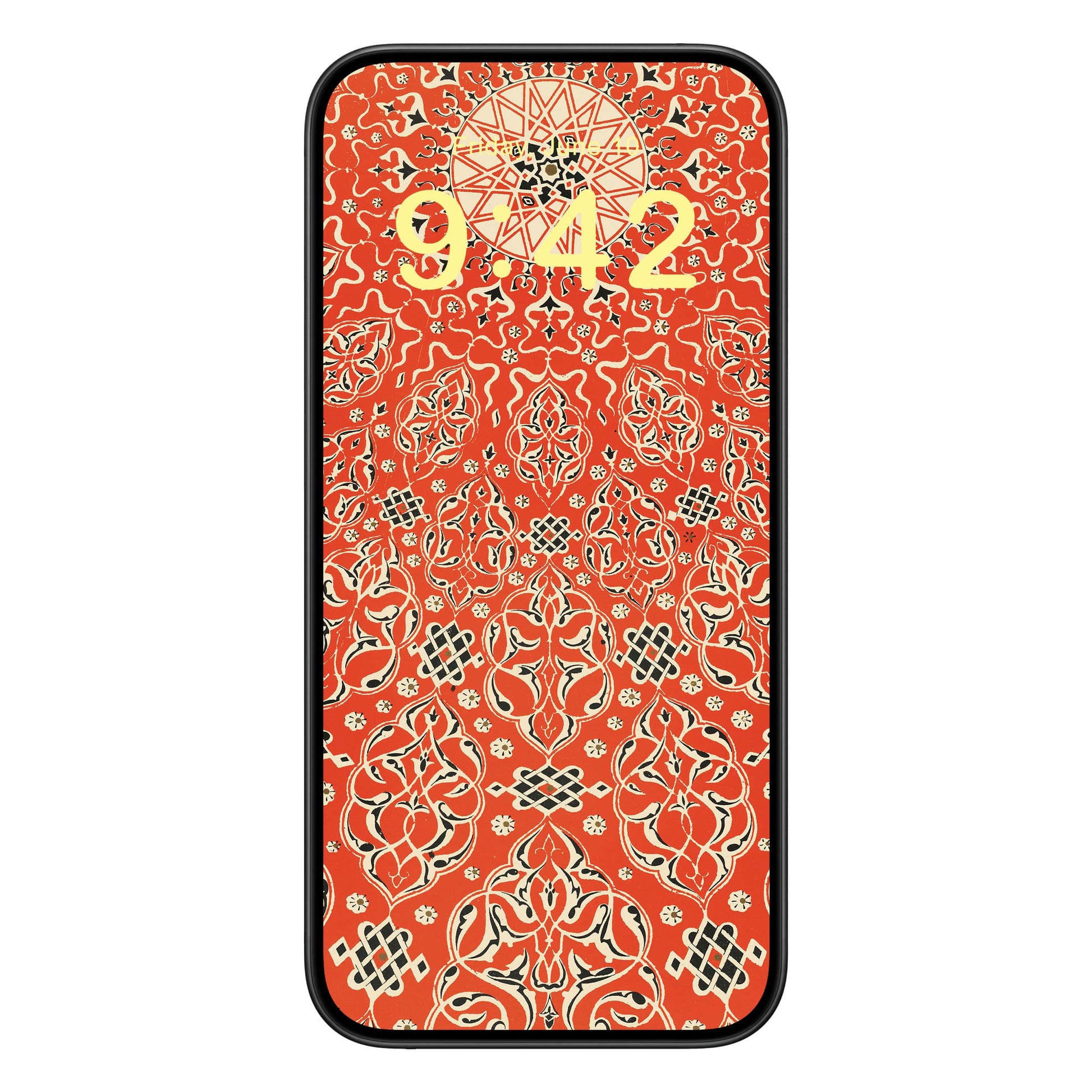 Bright Red Pattern Phone Wallpaper Yellow Text