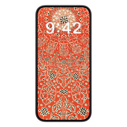 Bright Red Pattern phone wallpaper background with abstract turkish design shown on a phone lock screen, instant download available.