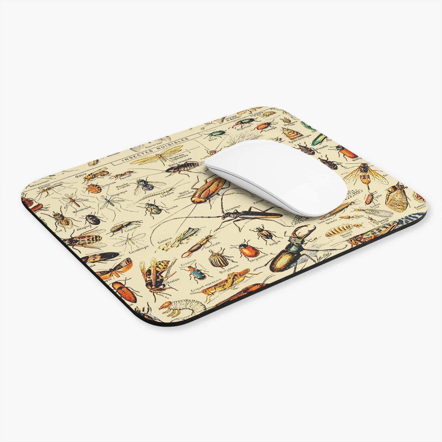Bugs and Insects Computer Desk Mouse Pad With White Mouse