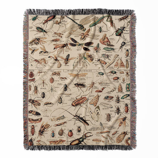 Bugs and Insects woven throw blanket, made with 100% cotton, providing a soft and cozy texture with insect identification for home decor.