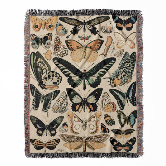 Butterflies and Moths woven throw blanket, crafted from 100% cotton, providing a soft and cozy texture in a cottagecore home decor style.