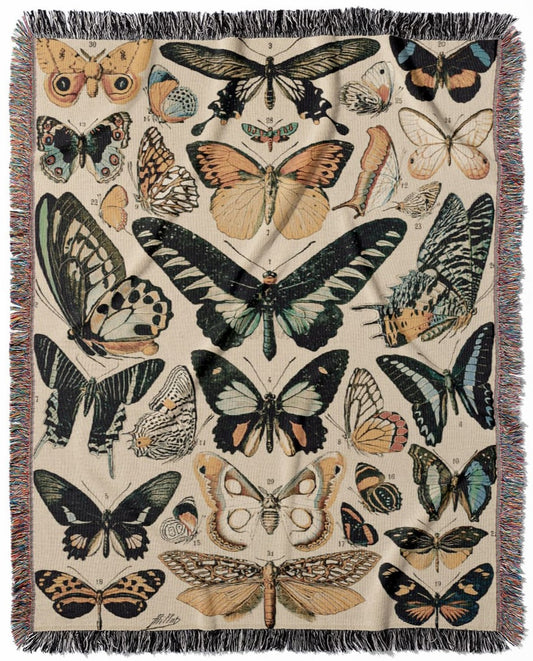 Butterflies and Moths woven throw blanket, crafted from 100% cotton, providing a soft and cozy texture in a cottagecore home decor style.