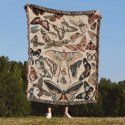 Butterfly Woven Throw Blanket Held Up Outside