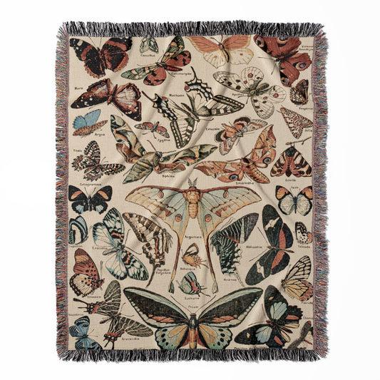 Butterfly woven throw blanket, crafted from 100% cotton, offering a soft and cozy texture in a botanical home decor style.