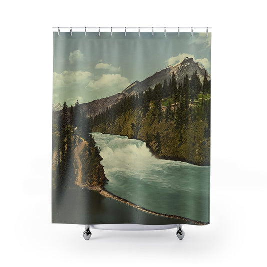 Canada Landscape Shower Curtain with Banff National Park design, scenic bathroom decor featuring Canadian national park views.