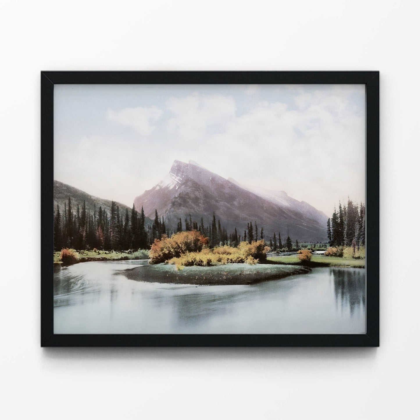 Mountain and Lake Picture in Black Picture Frame