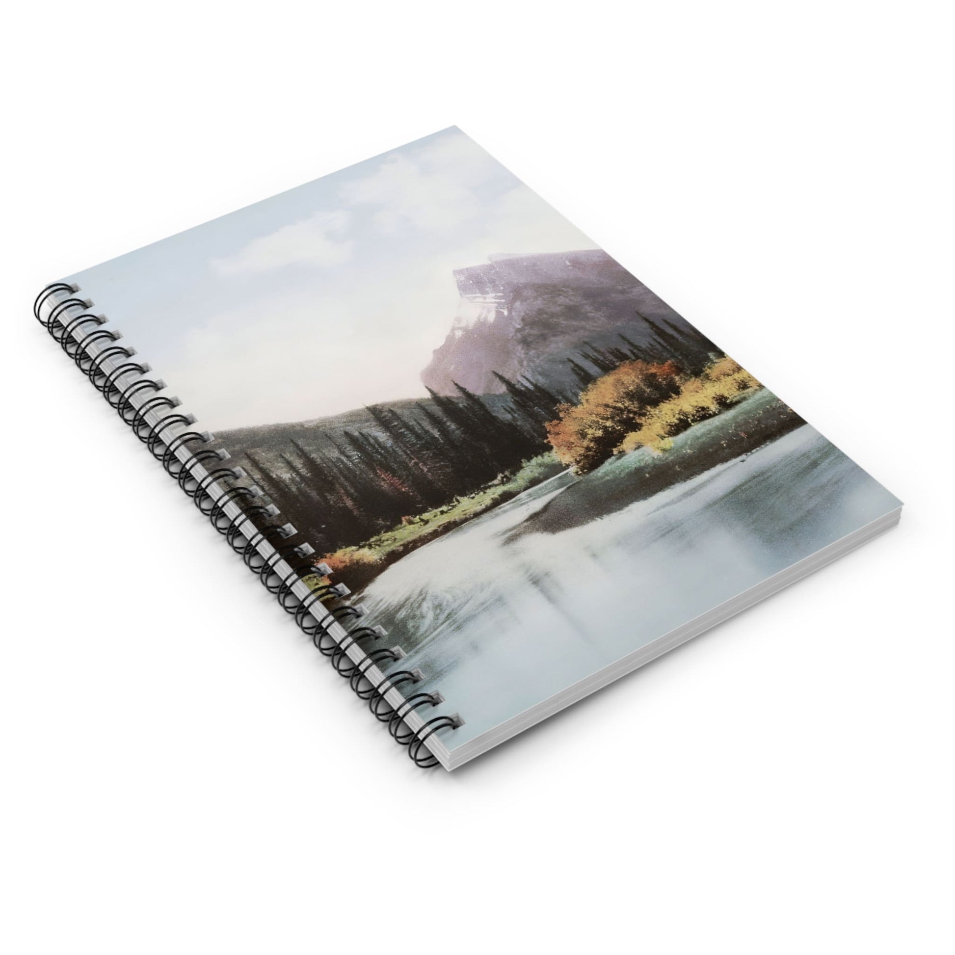 Canada Mountain Landscape Spiral Notebook Laying Flat on White Surface