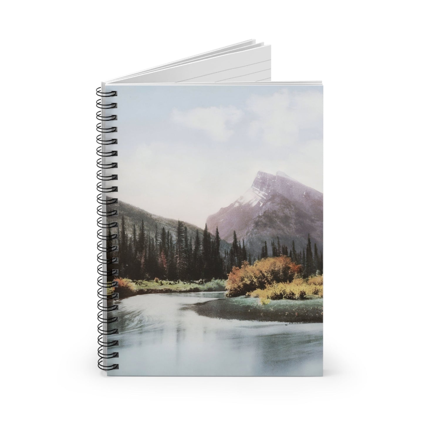 Canada Mountain Landscape Spiral Notebook Standing up on White Desk