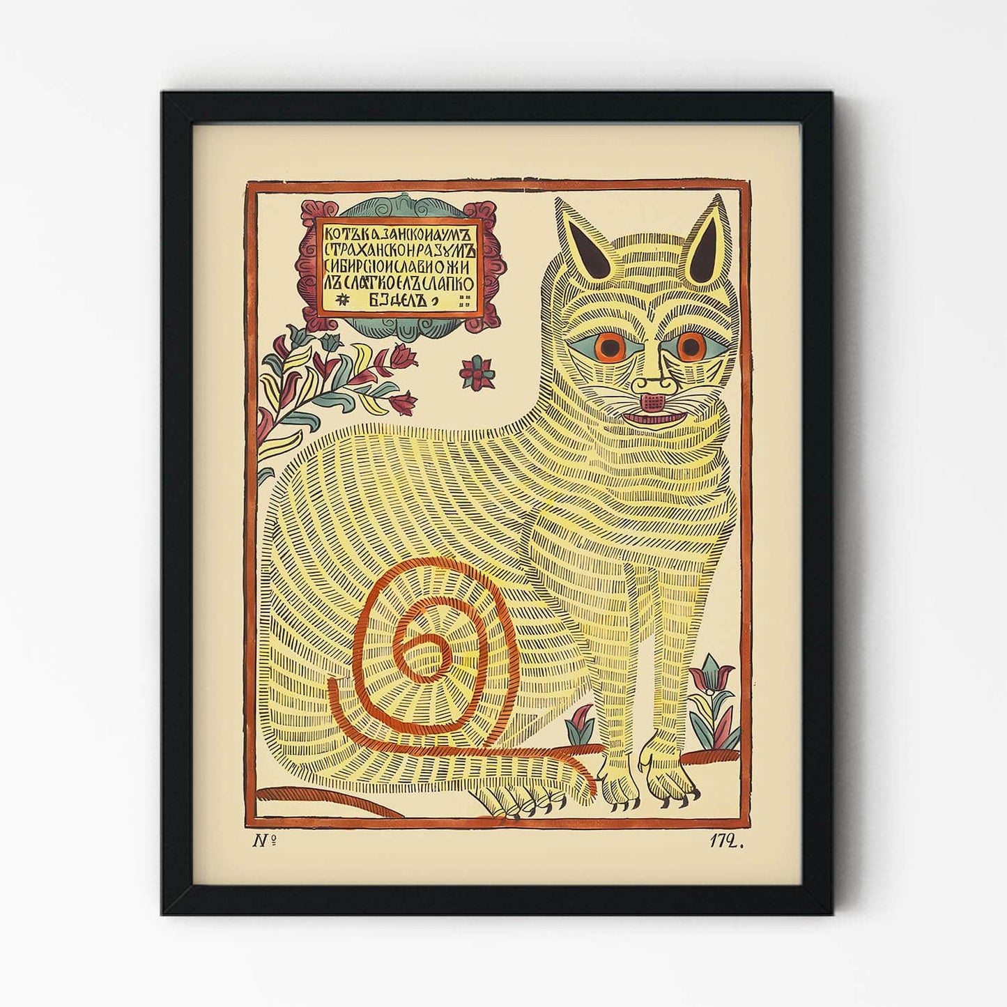 Cat Drawing Art Print in Black Picture Frame