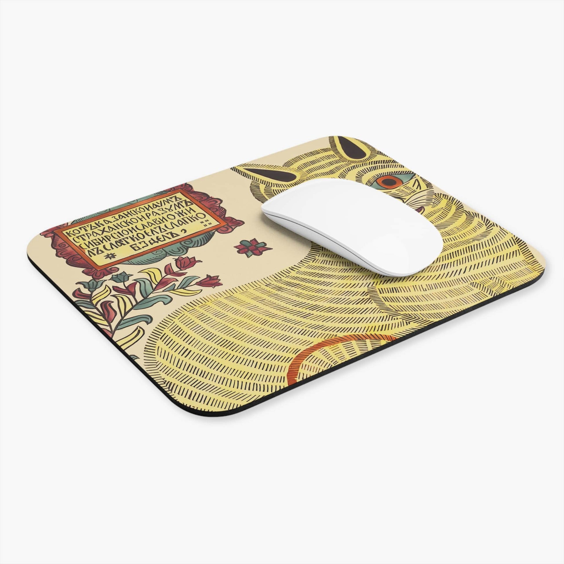 Cat Drawing Computer Desk Mouse Pad With White Mouse