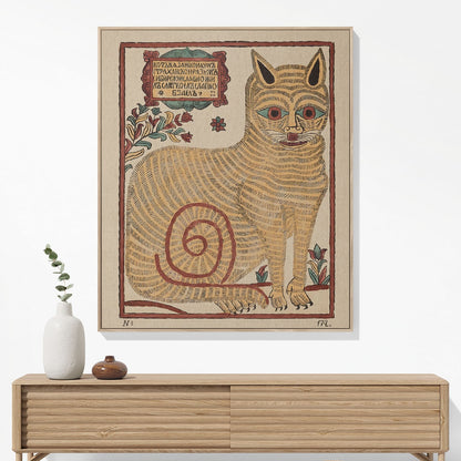 Cat Drawing Woven Blanket Hanging on a Wall as Framed Wall Art