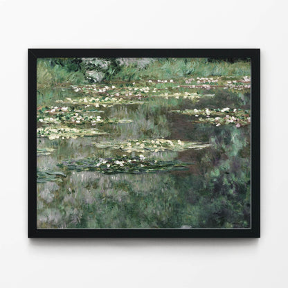 Lush Green Impressionist Painting in Black Picture Frame
