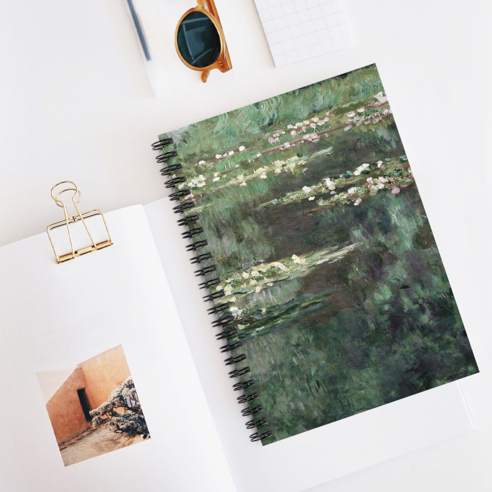 Classical Water Lilies Spiral Notebook Displayed on Desk