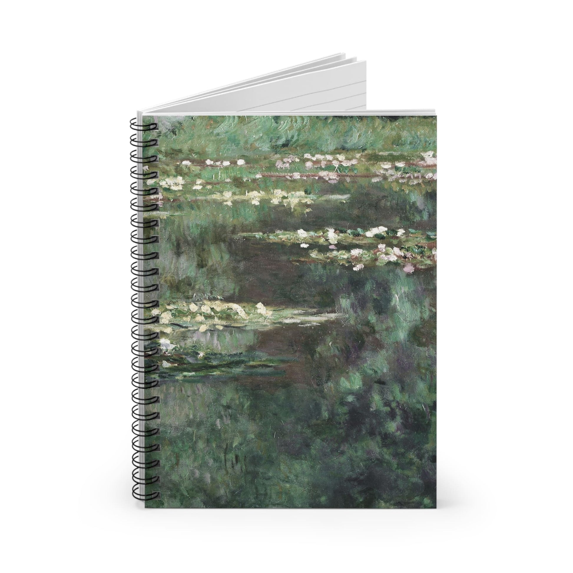 Classical Water Lilies Spiral Notebook Standing up on White Desk