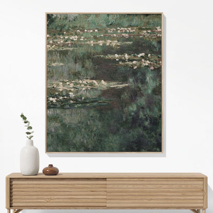 Classical Water Lilies Woven Blanket Woven Blanket Hanging on a Wall as Framed Wall Art