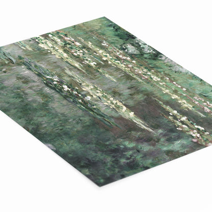 Lush Green Impressionist Painting Laying Flat on a White Background