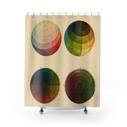 Color Study Shower Curtain with sphere design, artistic bathroom decor featuring vibrant color study art.