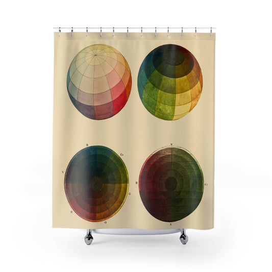 Color Study Shower Curtain with sphere design, artistic bathroom decor featuring vibrant color study art.