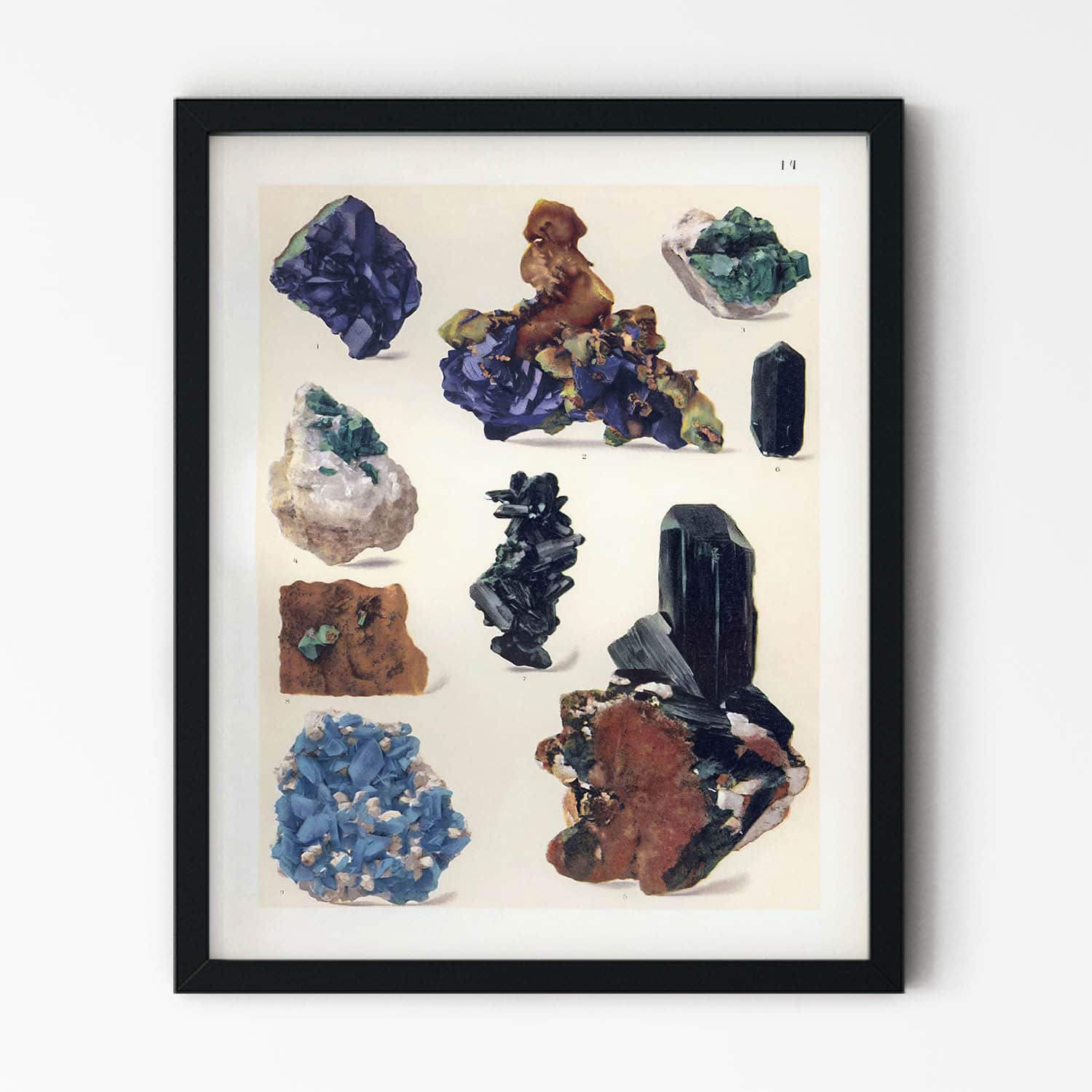 Purple, Blue and Multi-Color Gems Illustration in Black Picture Frame
