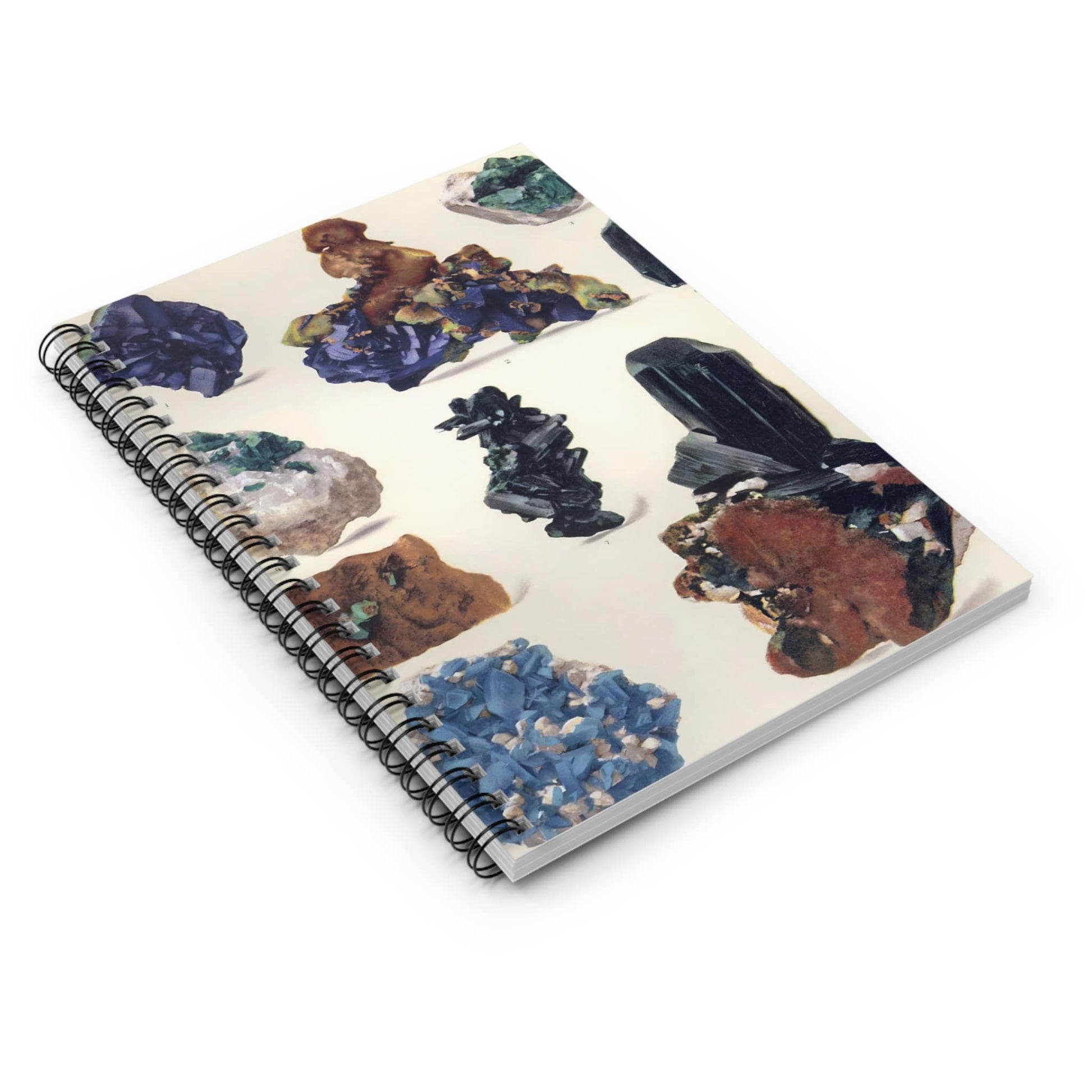 Colorful Gemstone Spiral Notebook Laying Flat on White Surface