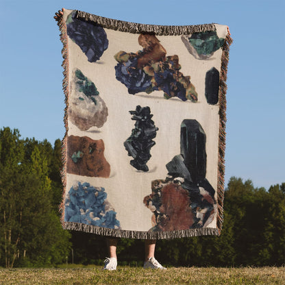 Colorful Gemstone Woven Blanket Held Up Outside