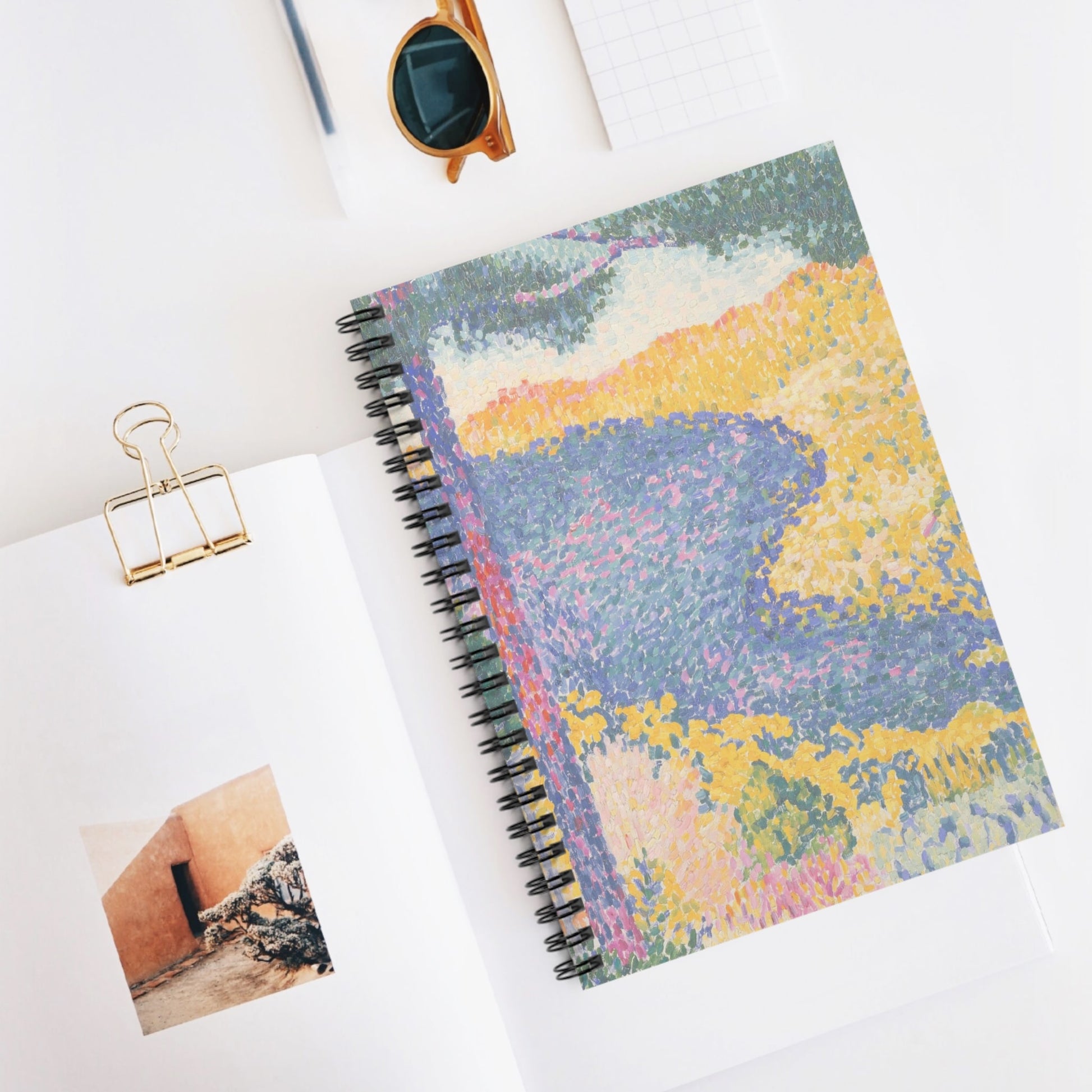 Colorful Landscape Spiral Notebook Displayed on Desk