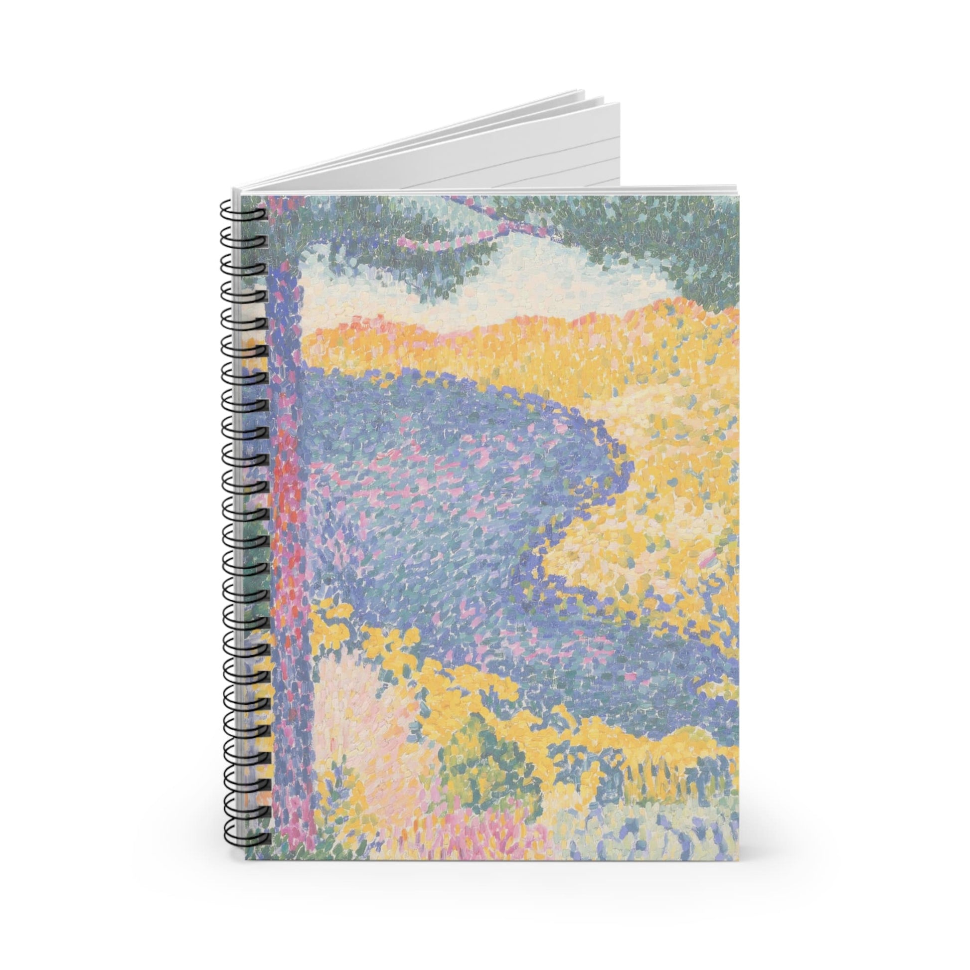 Colorful Landscape Spiral Notebook Standing up on White Desk