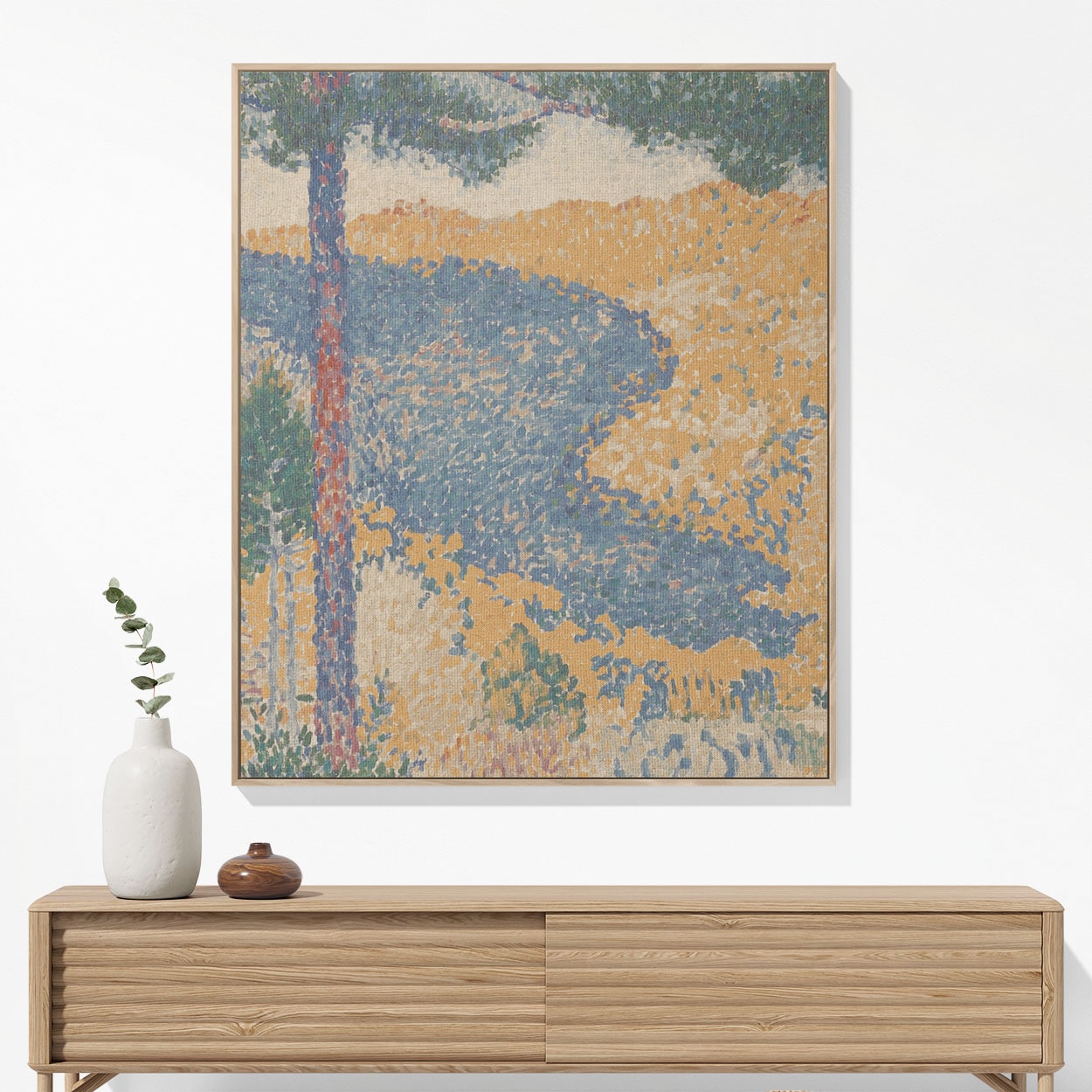 Colorful Landscape Woven Blanket Hanging on a Wall as Framed Wall Art