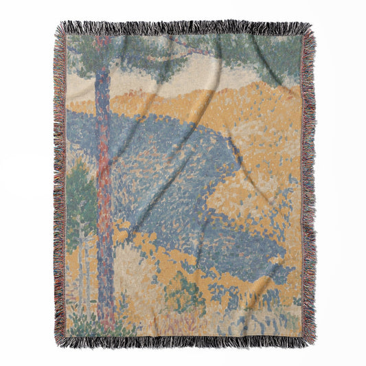 Colorful Landscape woven throw blanket, made with 100% cotton, delivering a soft and cozy texture with beautiful nature designs for home decor.