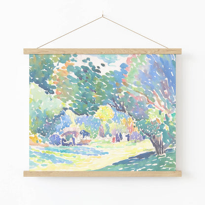 Relaxing Watercolor Art Print in Wood Hanger Frame on Wall