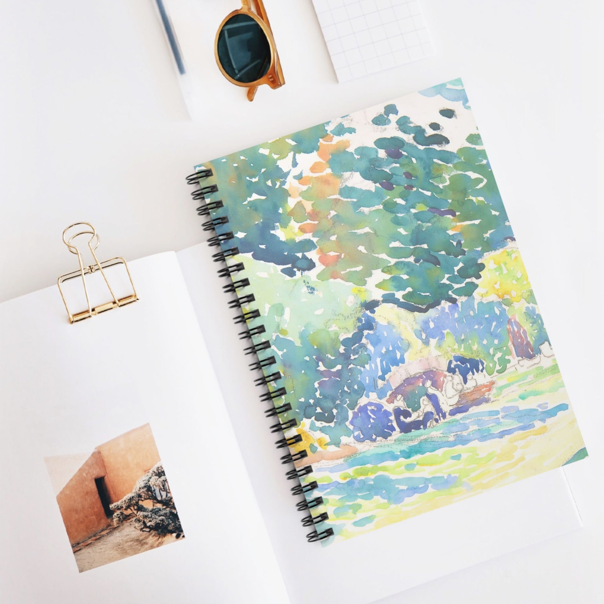 Colorful Nature Spiral Notebook Displayed on Desk