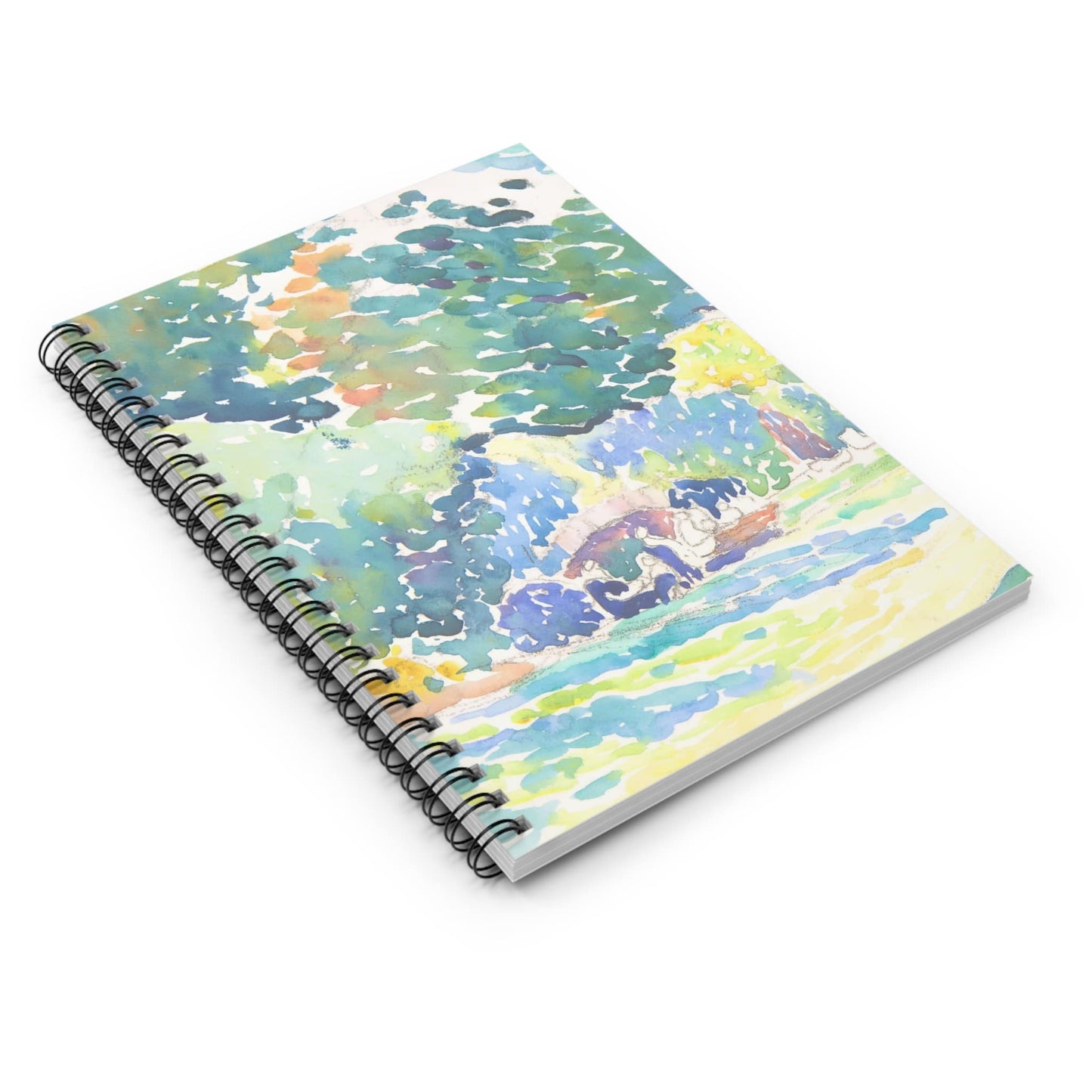 Colorful Nature Spiral Notebook Laying Flat on White Surface