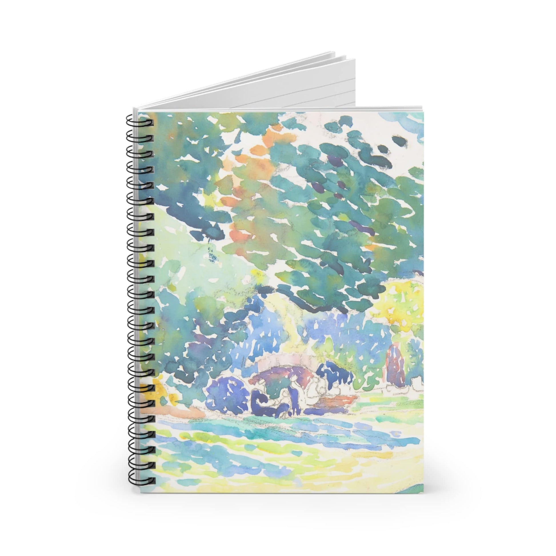 Colorful Nature Spiral Notebook Standing up on White Desk